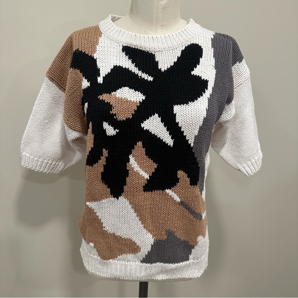 KNITIVO Vintage 80s Abstract Knit Short Sleeve Sweater Size Medium